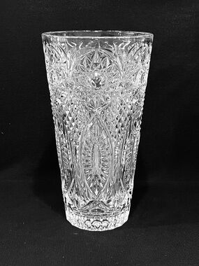 Vintage Bohemian Czech Crystal  Large Vase 9”